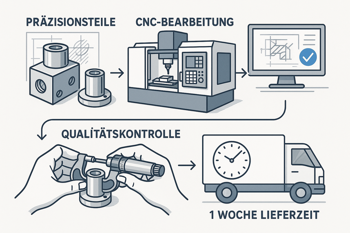 CNC-enstycksdetalj kontrolleras med precisionsmätinstrument — snabb leverans från 1 vecka
